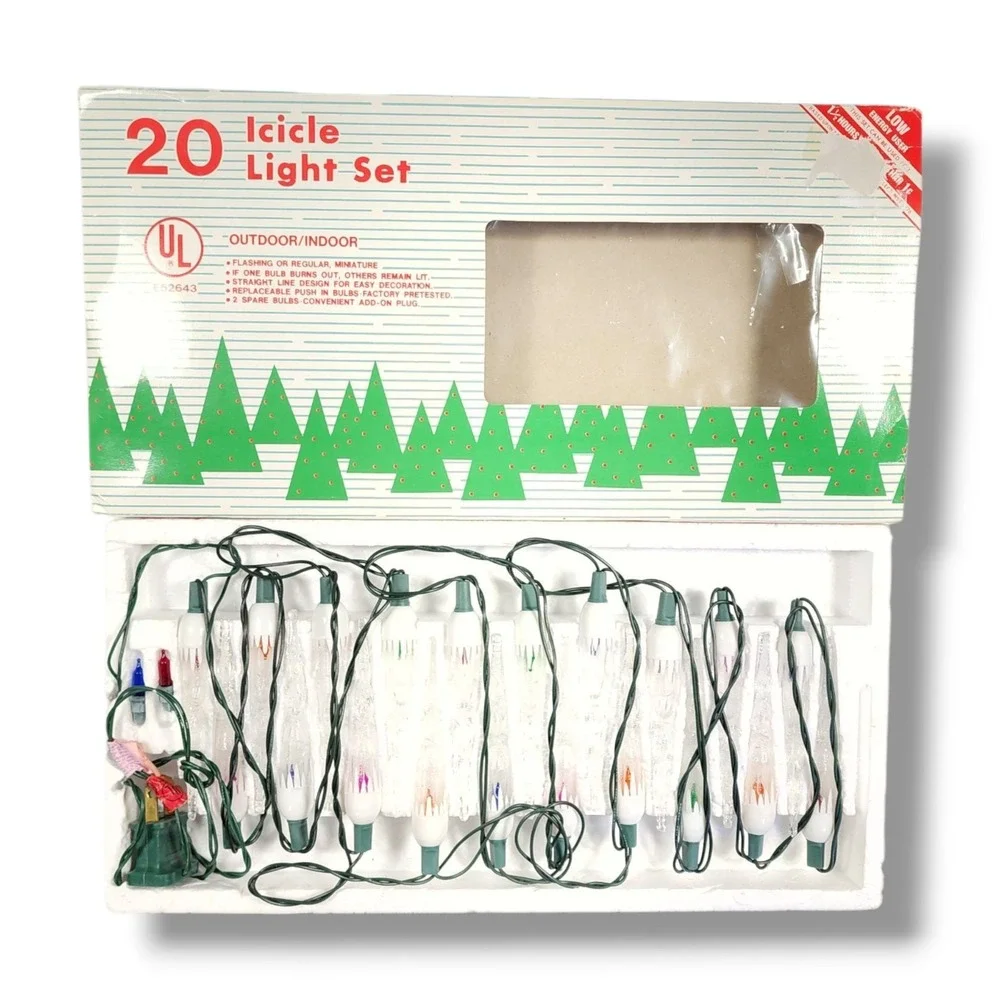 Vintage 80's Indoor/Outdoor 20 Icicle Light Set Multicolor 120V Lot Of‎ 5 New